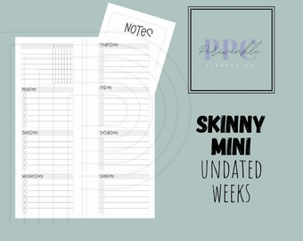 Skinny Mini Planner pages undated weeks like Happy Planner 7 disc discbound