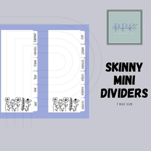 Skinny Mini Planner Dividers Minimal Designs fit 7 discs image 1