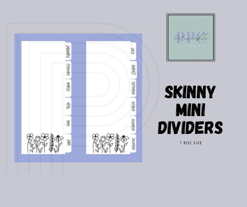 Skinny Mini Planner Dividers Minimal Designs fit 7 discs image 1