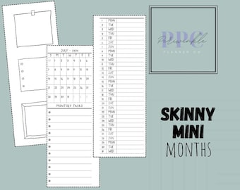 Skinny Mini Planner pages MONTHS ONLY 2026 like Happy Planner 7 disc discbound punched