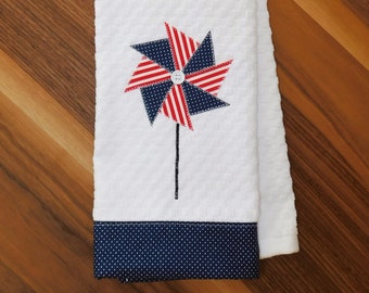 Pinwheel Hand Towel-Waffle Weave- Kitchen- Bathroom- Patriotic- 4th of July