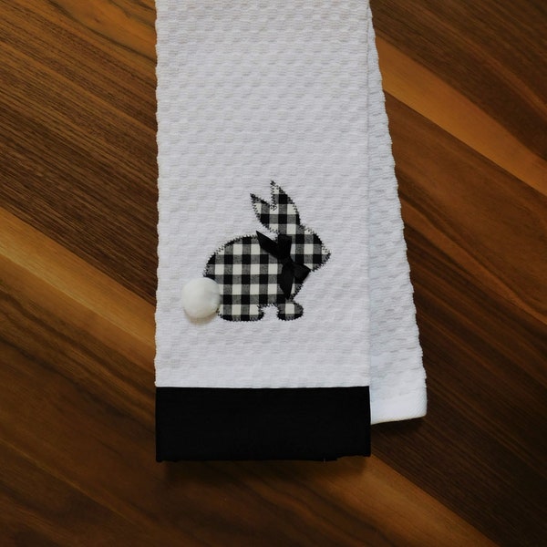 Buffalo Check Bunny Hand Towel-Waffle Weave- Kitchen- Bathroom-Easter-Summer