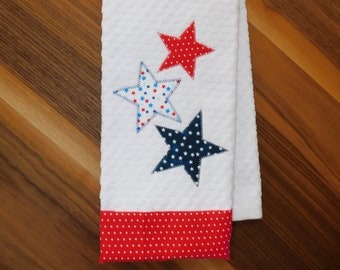 Stars Hand Towel-Waffle Weave- Kitchen- Bathroom- Patriotic- 4th of July