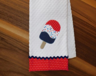 Popsicle Hand Towel-Waffle Weave- Kitchen- Bathroom- Patriotic- 4th of July