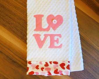 Love Hand Towel-Waffle Weave- Kitchen- Bathroom-Valentines