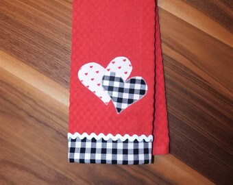 Heart Hand Towel-Waffle Weave- Kitchen- Bathroom-Valentines