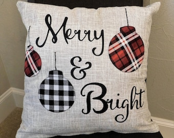 Merry and Bright Decorative Pillow Cover- Christmas- Winter