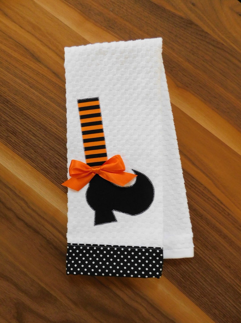 Witch Shoe Hand Towel-Waffle Weave Kitchen Bathroom Halloween Orange