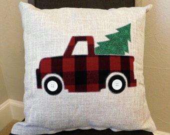 Red Truck with Tree Decorative Pillow Cover- Christmas- Winter