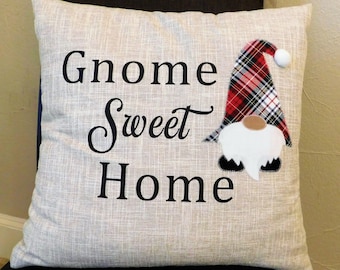 Gnome Sweet Home Decorative Pillow Cover- Christmas- Winter