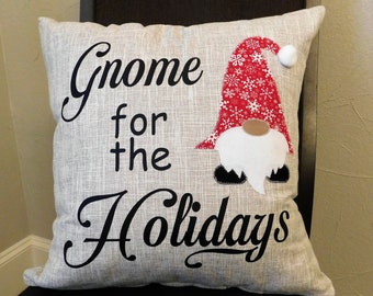 Gnome for the Holidays Decorative Pillow Cover- Christmas- Winter