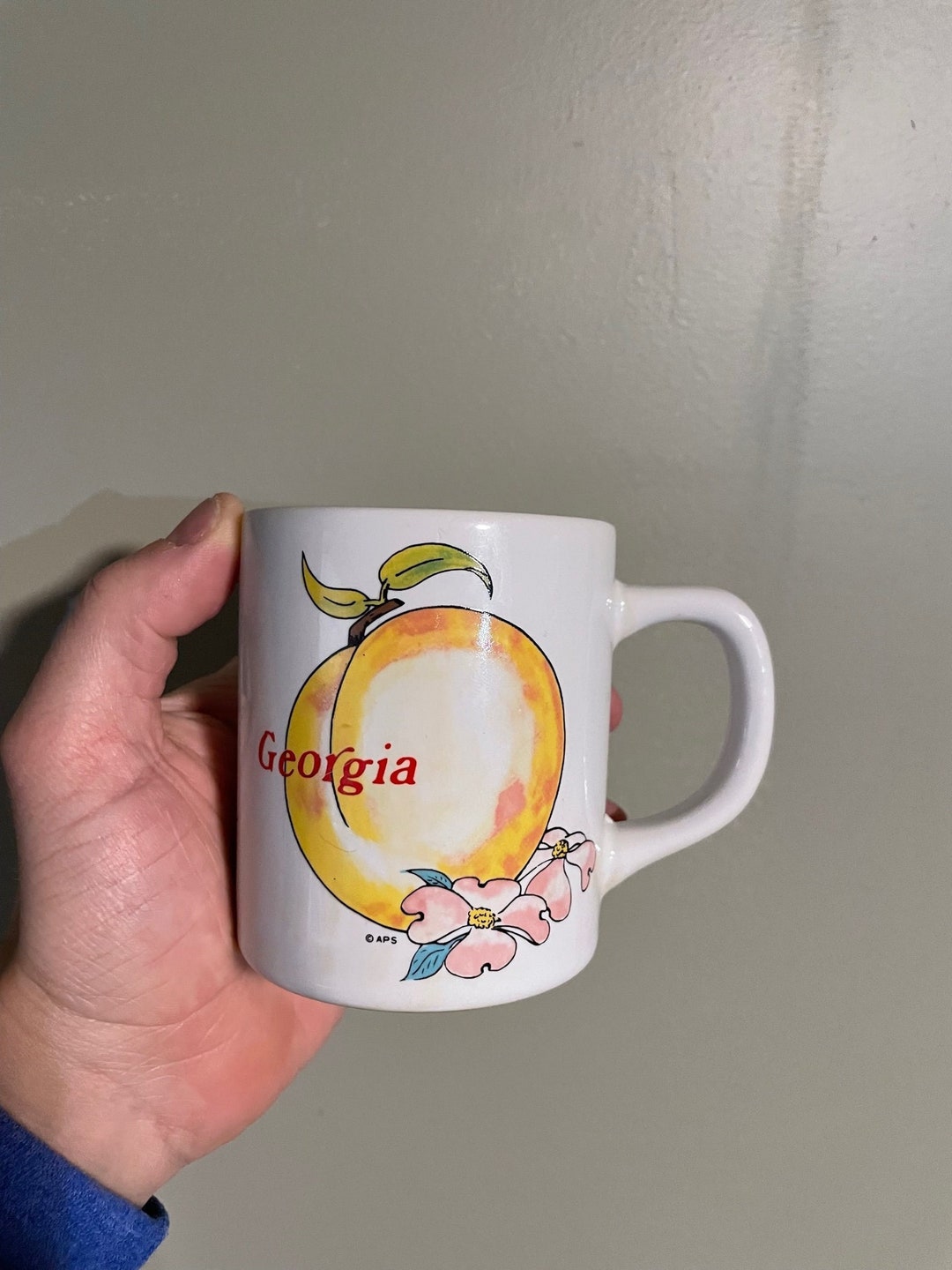 Vintage Peach Cherry Blossom Flower Mug Etsy