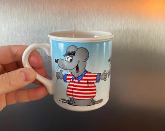Taza vintage de ratón con bandera estadounidense de Uli Stein