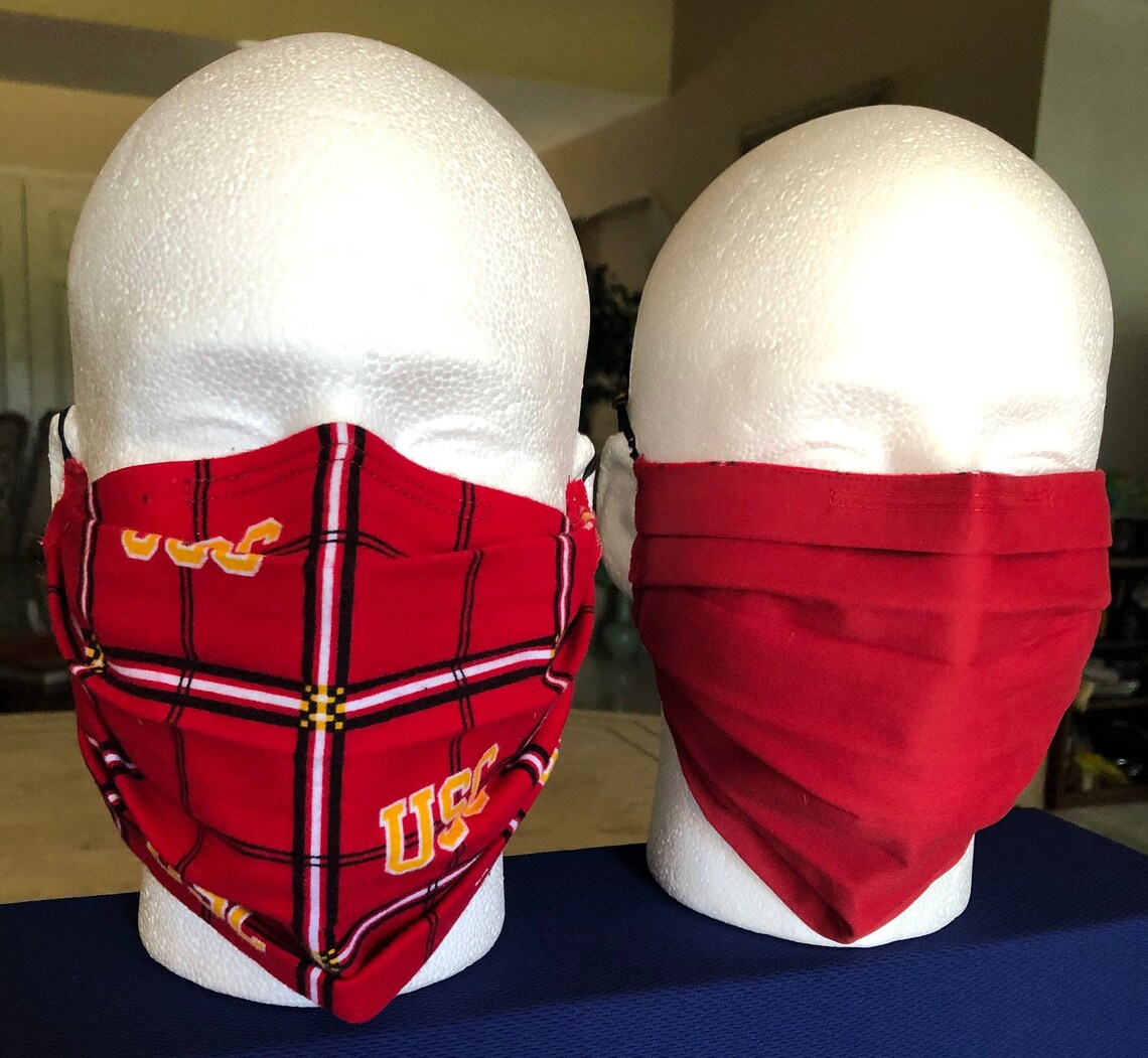 Facemask With Nose Strips USC Plaid cardinal Reversible Etsy