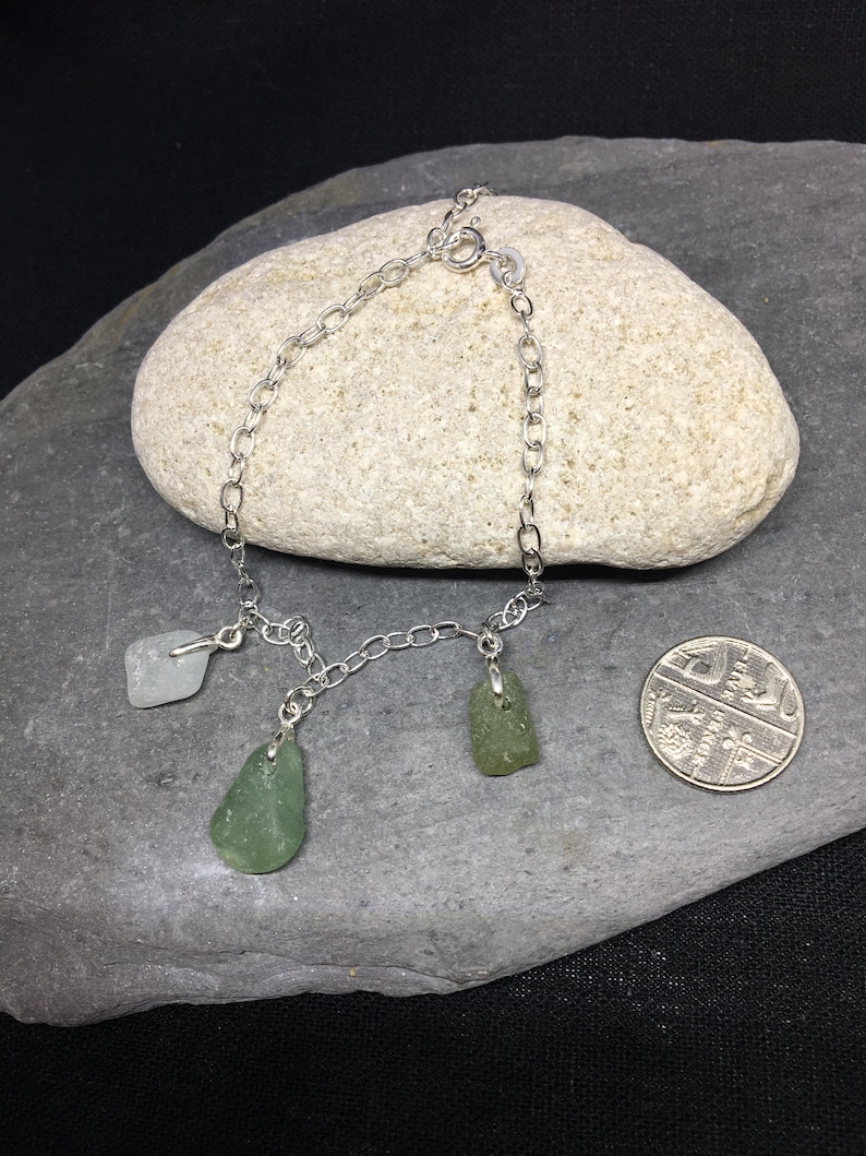 French Sea Glass and Sterling Silver Dangle Bracelet
