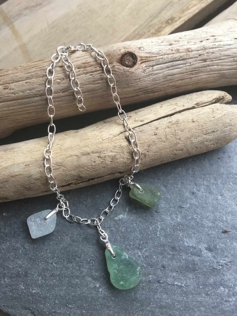 French Sea Glass and Sterling Silver Dangle Bracelet