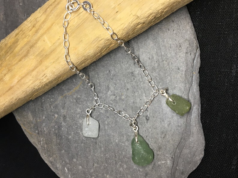 French Sea Glass and Sterling Silver Dangle Bracelet