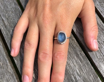 Blue Seaglass Ring/ Seaglass and Silver Ring/ Ideal Gift