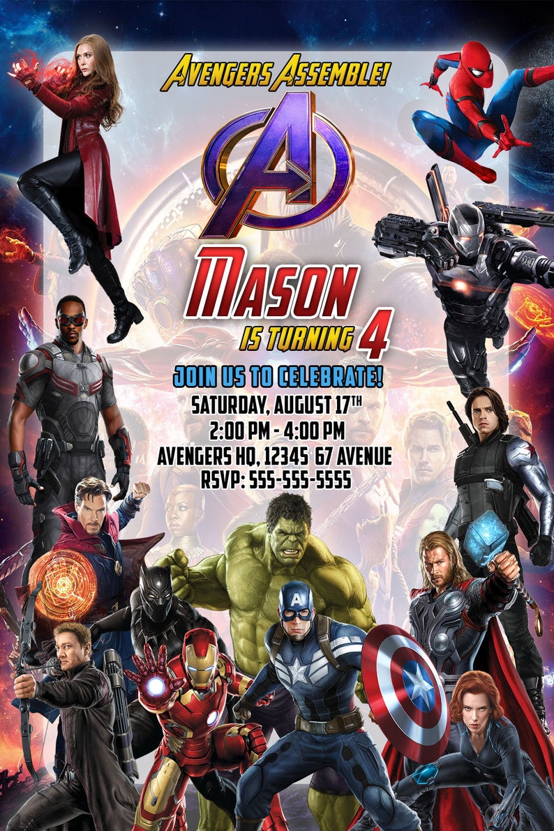 Avengers Birthday Invitation, Avengers Birthday, Avengers Invitation, Super Hero Party, Super Hero Birthday, Super Hero Birthday Invitation image 2