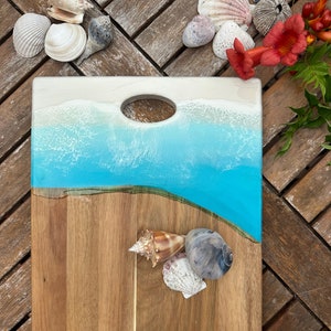 Handmade Ocean Resin Charcuterie Board | Beach-Themed Serving Board | Acacia Wood & Resin Art | Coastal Home Décor | Unique Gift