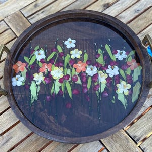 Handmade Floral Resin Serving Tray | Large Round Wood Tray with Artificial Flowers and Resin | Decorative Coffee Table Tray | Unique Gift