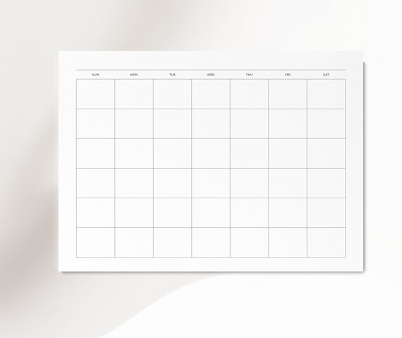 printable blank calendar monthly no titles no numbers etsy