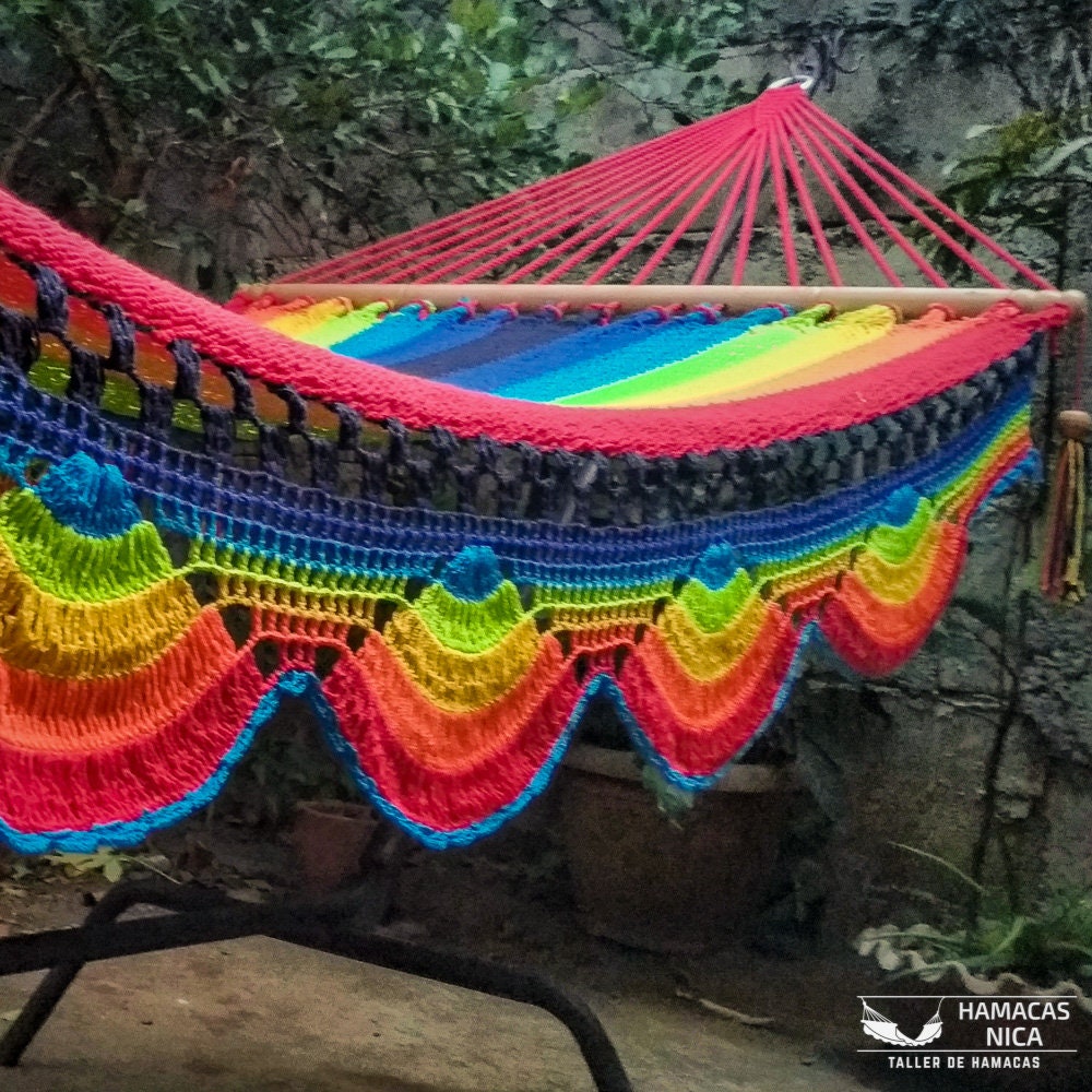 Cotton Woven Family Hammock With Multicolored Wooden Bars - Etsy Israel