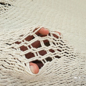 Cotton Handwoven Large Double Hammock with wooden spreader bars Natural Color Crochet Ornament image 6