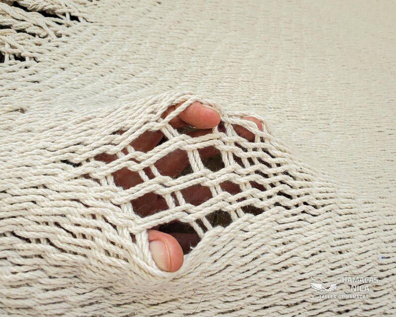 Cotton Handwoven Large Double Hammock with wooden spreader bars Natural Color Crochet Ornament image 6