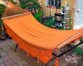 Orange Double Handwoven Cotton Hammock with Spreader Bars for two people with Crochet Fringes product logo