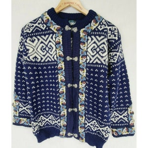 Vtg DALE Of Norway Sweater Size S 40 Womens Blue Wool Pewter Clasps Nordic