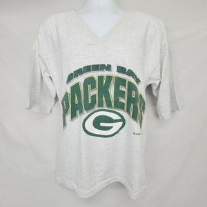Vtg Warfield&#39;s All Out Fan Apparel Green Bay Packer Tee Size M Mens 95 V-Neck