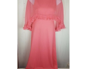 Miss Rubette Vtg Salmon Pink Sleeveless Chiffon Crochet Angel Maxi Gown size 10
