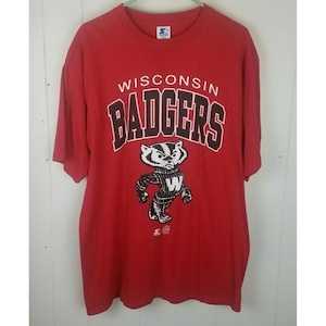 Vtg Starter Tee Men&#39;s Size L Red Wisconsin Badgers Single Stitch Made in USA