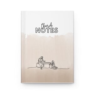 Puede incluir: Una libreta blanca con un fondo de acuarela en tonos marrones y beige. El texto "Church NOTES" est&aacute; impreso en negro en la parte superior de la libreta. Un dibujo a l&iacute;nea de dos personas sentadas y hablando est&aacute; en la parte inferior de la libreta.