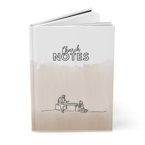 Puede incluir: Un cuaderno blanco con un fondo de acuarela y el texto "Church NOTES" en negro. Un dibujo a l&iacute;nea de dos personas sentadas junto a un pozo est&aacute; en la portada.