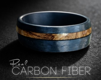 Anillo de whisky de fibra de carbono / Alianza de boda negra ligera para hombre