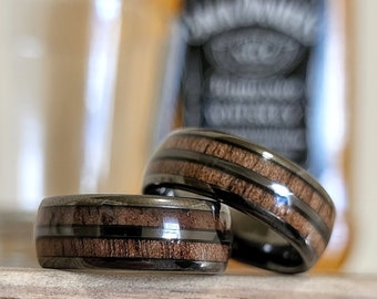 Whiskey Barrel Ring Man Wedding Band, Wooden Ring, Gift for Him, Obsidian Ring, Wood Resin Ring, Ring Sizer, Ring Men, Wedding Band Mens