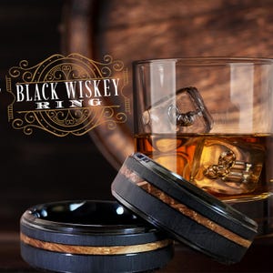 Black Whiskey Barrel Ring, Tungsten and Wood Inlay Man Ring, Mens Wedding Band, Wood Wedding Band or Promise Ring, Better than Koa Wood Ring