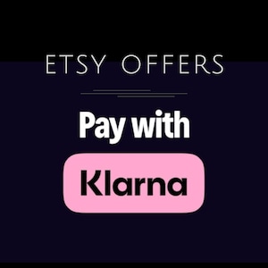 May include: A dark purple graphic with the text "ETSY OFFERS" in white. Below, the words "Pay with" are in white, and "Klarna" is in a pink rounded rectangle.