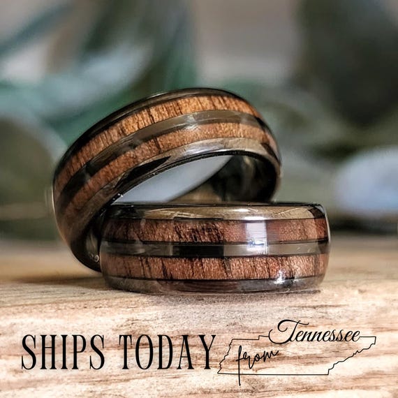 Whiskey Barrel Ring With Wood Inlay Unique Mens Wedding Band Tungsten and Wood Inlay Man Ring Wood Wedding Band or Mens Promise Ring Etsy