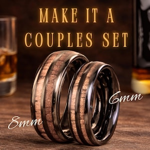 bourbon barrel couples ring set. 6mm womens wedding band