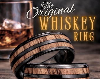 Whiskey Barrel Ring with Wood Inlay, Unique Mens Wedding Band, Tungsten and Whiskey Inlay Man Ring, Wood Wedding Band or Mens Promise Ring