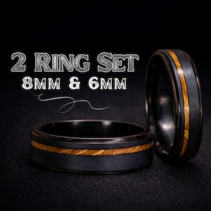 Matching Barrel Rings Matching Whiskey Barrel Wedding Ring Set | Tungsten His and Hers Bands ...