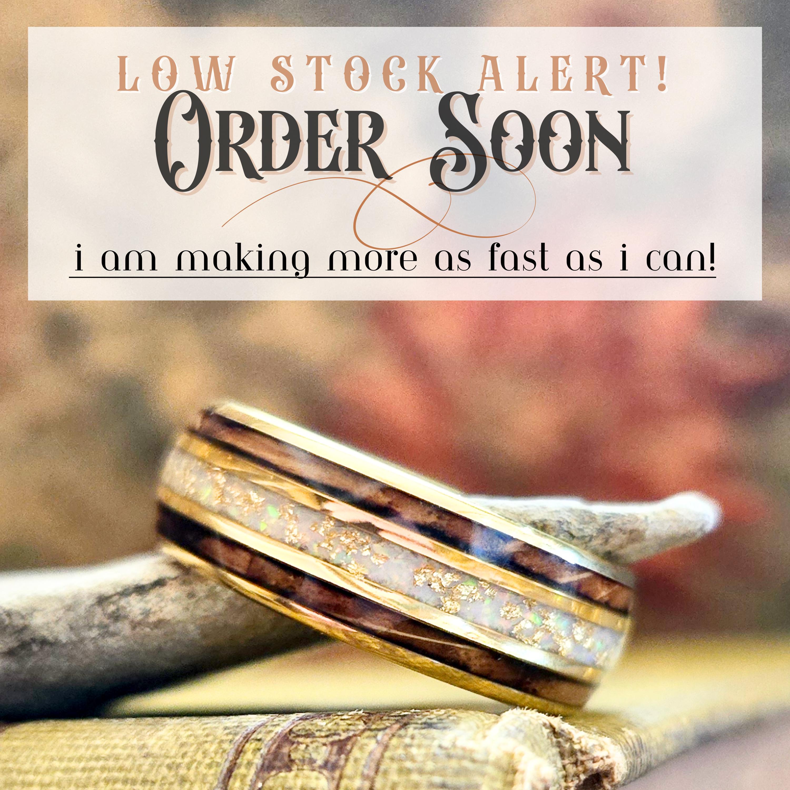 Whiskey Barrel Ring with Gold and Opal Accent Mens Engagement Promise or Wedding Band. Wood Wedding Ring with whiskey wood, opal and gold
