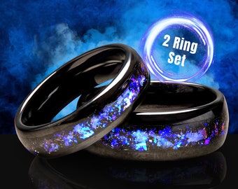Matching His and Hers Galaxy Meteorite Wedding Bands, Couple Rings, Unique Promise Ring Set, Galaxy Space Ring