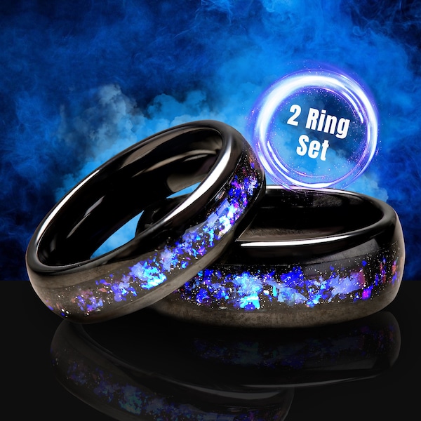 Matching His and Hers Galaxy Meteorite Wedding Bands, Couple Rings, Unique Promise Ring Set, Galaxy Space Ring