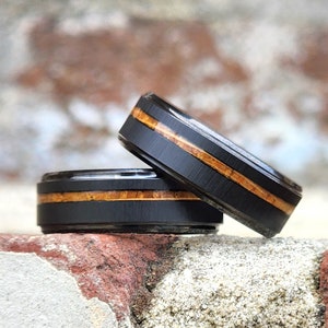 Legend Tree Ring, Wood Wedding Band Black Tungsten Ring for Men with Wood Inlay, Simple Mens Wedding Band, Wooden Ring Husband Gift
