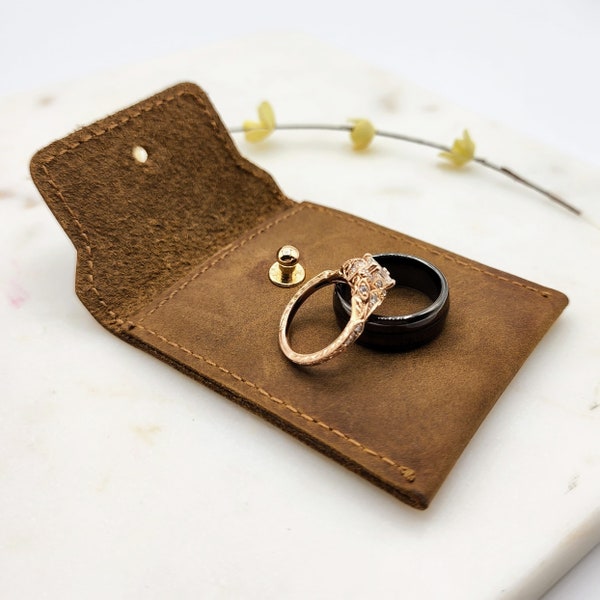 Leather Wedding Ring Holder Perfect for Travel Jewelry Pouch Change Purse or Coin Wallet