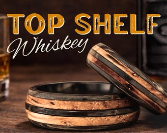 Top Shelf Whiskey Barrel Ring, Reclaimed Oak Wood Wedding Band, Mens Promise Ring